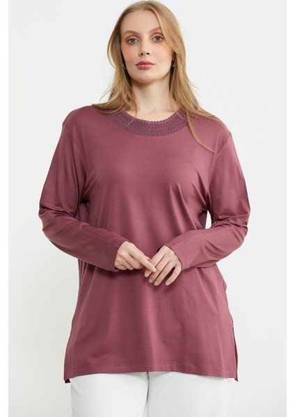 Triko Yaka Kombinli Uzun Kol Bluz - Gül fiyatları