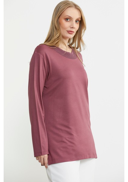 Triko Yaka Kombinli Uzun Kol Bluz - Gül fırsatları