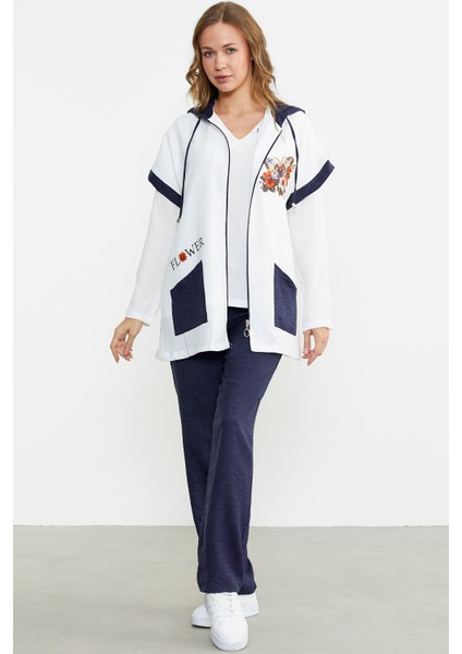 Keten Görünümlü Rahat Kalıp Üçlü Takım - Lacivert modelleri