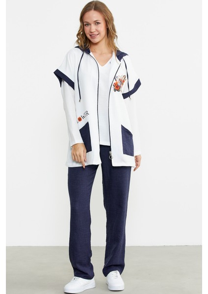 Keten Görünümlü Rahat Kalıp Üçlü Takım - Lacivert indirimleri