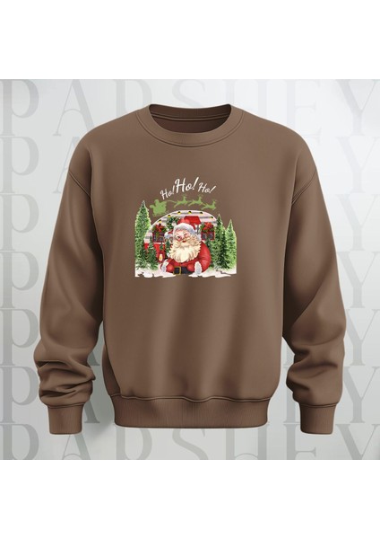 Noel Baba Ho Ho Ho! Baskılı Bisiklet Yaka Kalın Kumaş Oversize Sweatshirt 3 Iplik Şardonlu