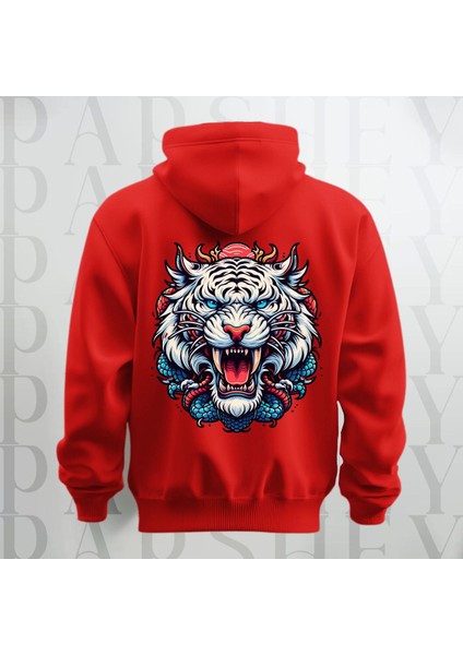 Tiger Büyük Sırt Baskılı Kapüşonlu Sweatshirt Hoodie Kalın Kumaş 3 Iplik Şardonlu