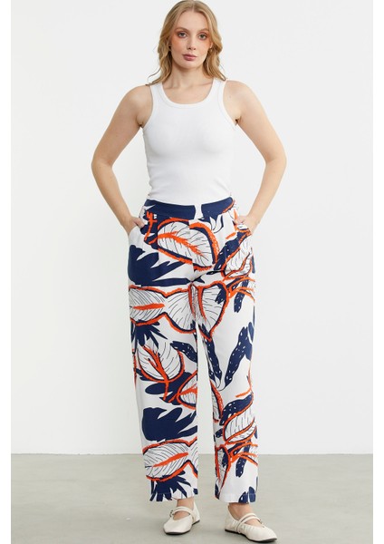 Desenli Rahat Kalıp Viskon Pantolon - Lacivert