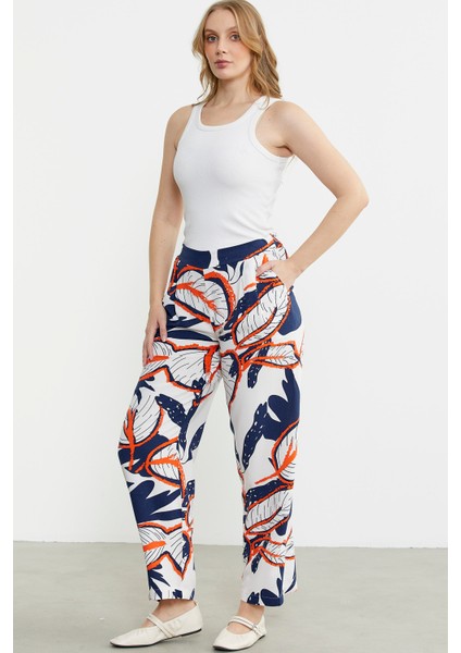 Desenli Rahat Kalıp Viskon Pantolon - Lacivert fiyatları