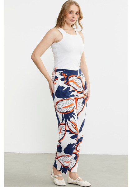 Desenli Rahat Kalıp Viskon Pantolon - Lacivert fırsatları