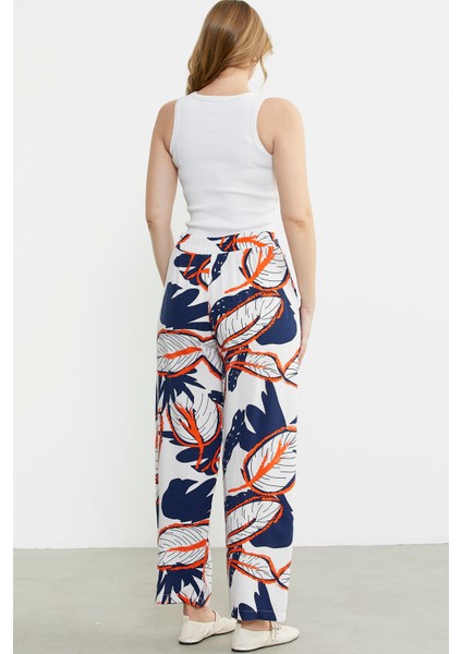 Desenli Rahat Kalıp Viskon Pantolon - Lacivert indirimleri