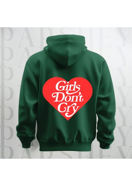 Girls Don't Cry Yazı Sırt Baskılı Kapüşonlu Sweatshirt Hoodie Oversize 3 Iplik Şardonlu