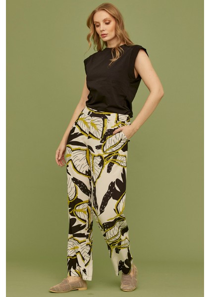 Desenli Rahat Kalıp Viskon Pantolon - Siyah fiyatları