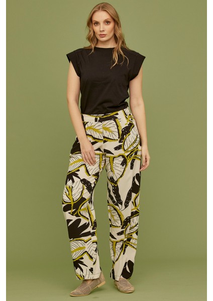 Desenli Rahat Kalıp Viskon Pantolon - Siyah indirimleri