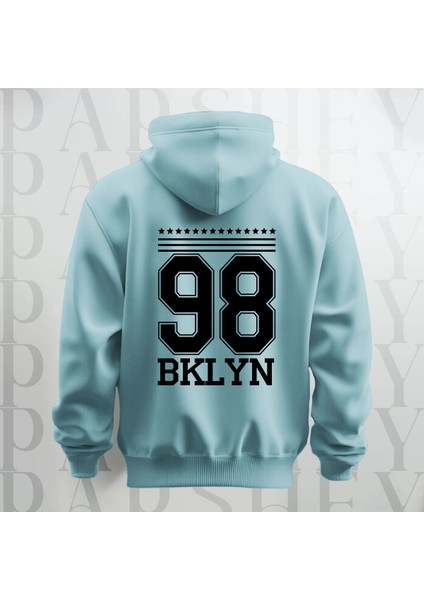 98 Brooklyn Baskılı Kapüşonlu Sweatshirt Hoodie Yünlü Kalın Kumaş 3 Iplik Şardonlu