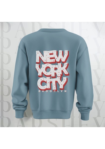 Nyc Brooklyn Kalın Kumaş 3 Iplik Şardonlu Baskılı Bisiklet Yaka Sweatshirt