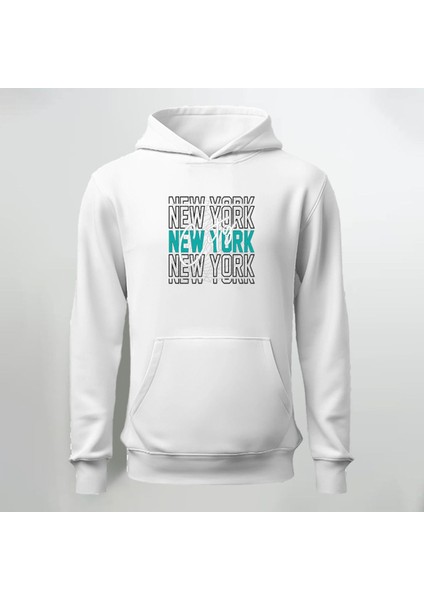 New York City Yazılı Kapüşonlu Sweatshirt Hoodie Kalın Kumaş 3 Iplik Şardonlu