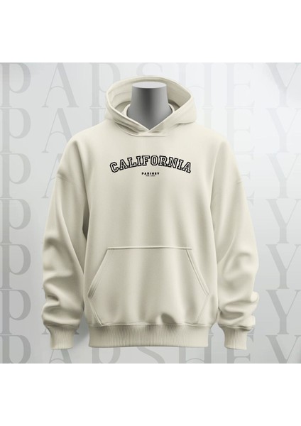 California Baskılı Kapüşonlu Sweatshirt Hoodie Kalın Kumaş 3 Iplik Şardonlu