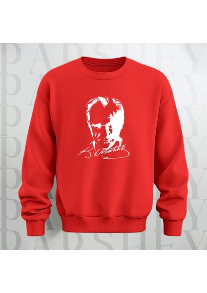 Mustafa Kemal Atatürk Baskılı Bisiklet Yaka Sweatshirt Kalın Kumaş 3 Iplik