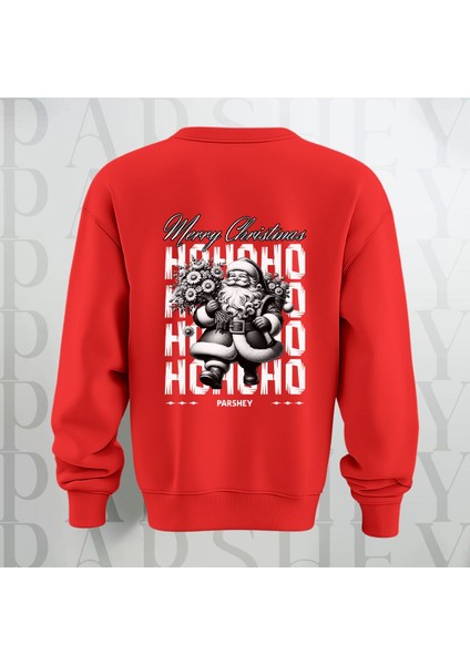 Merry Christmas Noel Baba Sırt Baskılı 3 Iplik Şardonlu Oversize Bisiklet Yaka Sweatshirt