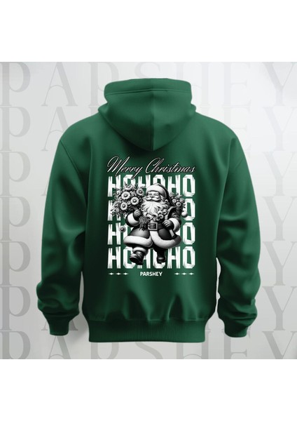 Merry Christmas Noel Baba Baskılı Kapüşonlu Oversize Sweatshirt Hoodie Kalın Kumaş 3 Iplik Şardonlu