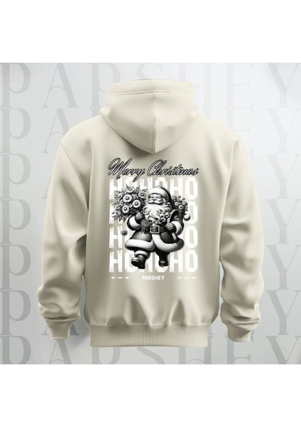 Merry Christmas Noel Baba Baskılı Kapüşonlu Oversize Sweatshirt Hoodie Kalın Kumaş 3 Iplik Şardonlu