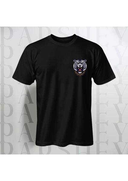 Öfkeli Tiger Desenli Oversize T-Shirt Yarım Kollu Bisiklet Yaka Pamuk