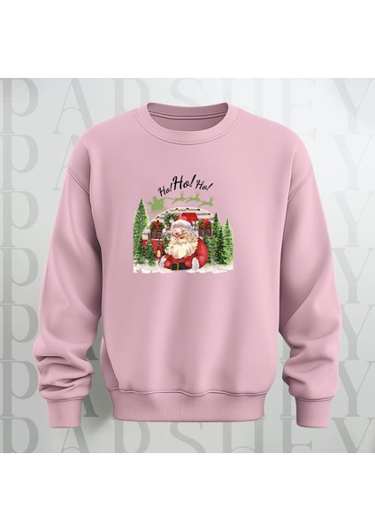 Noel Baba Ho Ho Ho! Baskılı Bisiklet Yaka Kalın Kumaş Oversize Sweatshirt 3 Iplik Şardonlu