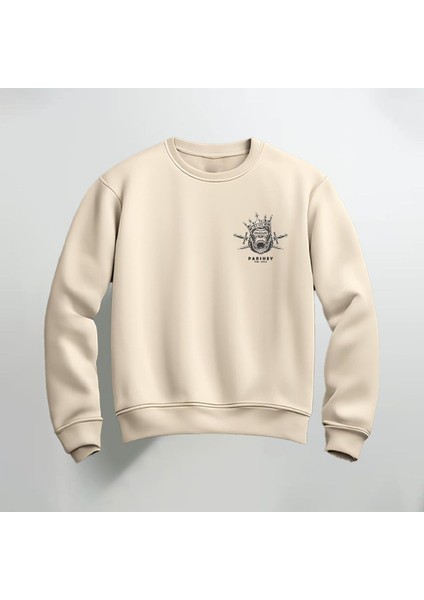 Goril Deseni Baskılı Bisiklet Yaka Sweatshirt Kalın Kumaş 3 Iplik