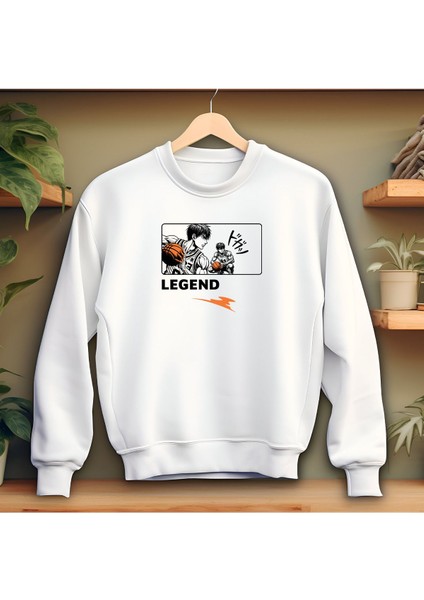 Legend Baskılı Kırmızı Bisiklet Yaka Sweatshirt Kalın Kumaş 3 Iplik