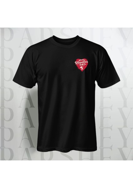 Valentine's Day Kalp Desenli Oversize T-Shirt Yarım Kollu Bisiklet Yaka Pamuk
