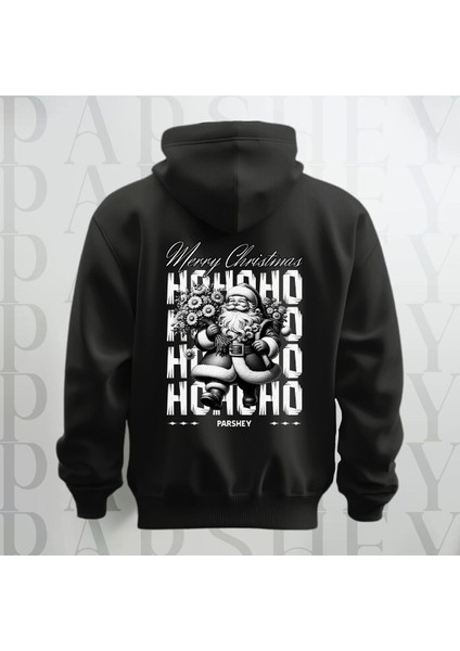 Merry Christmas Noel Baba Baskılı Kapüşonlu Oversize Sweatshirt Hoodie Kalın Kumaş 3 Iplik Şardonlu