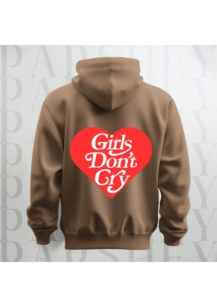 Girls Don't Cry Yazı Sırt Baskılı Kapüşonlu Sweatshirt Hoodie Oversize 3 Iplik Şardonlu