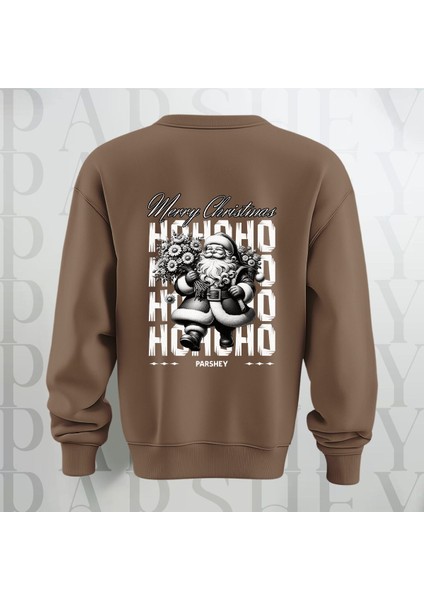 Merry Christmas Noel Baba Sırt Baskılı 3 Iplik Şardonlu Oversize Bisiklet Yaka Sweatshirt