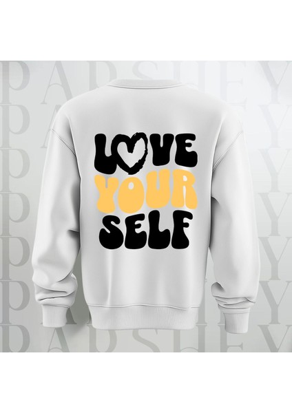 Love Your Self Sırt Baskılı Kalın Kumaş 3 Iplik Şardonlu Oversize Bisiklet Yaka Sweatshirt