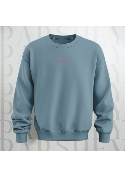 Rich Energy Yazı Baskılı Bisiklet Yaka Sweatshirt 3 Iplik Şardonlu Oversize Kalıp