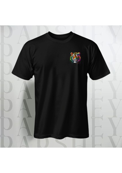 Kaplan Desenli Yarım Kollu Bisiklet Yaka Pamuk Oversize T-Shirt