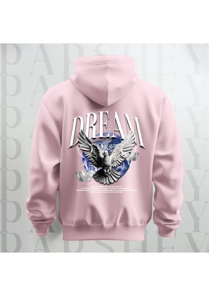 Dream Kanatlı Kuş Sırt Baskılı Kapüşonlu Oversize Sweatshirt Hoodie Kalın Kumaş 3 Iplik Şardonlu