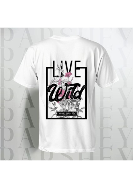 Live Wild Enjoy Your Life Baskılı Yarım Kollu Bisiklet Yaka Pamuk Oversize T-Shirt