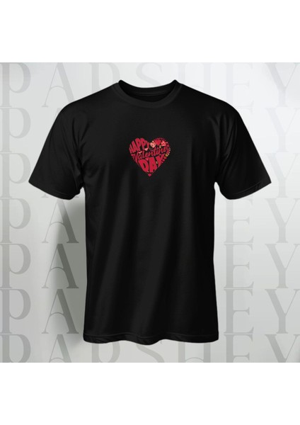 Happy Valentines Day Baskılı Yarım Kollu Bisiklet Yaka Oversize T-Shirt Pamuk