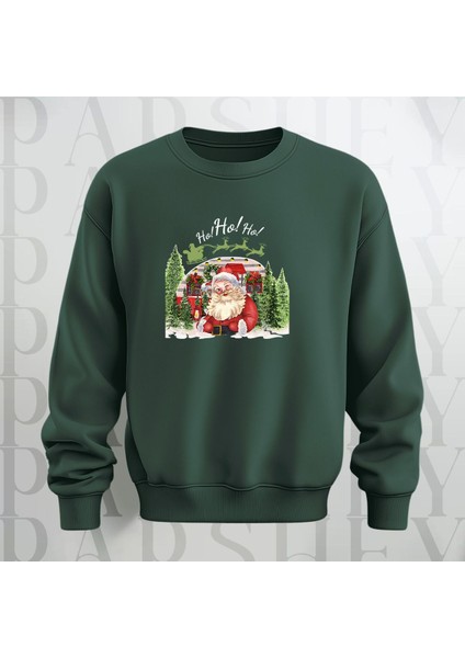 Noel Baba Ho Ho Ho! Baskılı Bisiklet Yaka Kalın Kumaş Oversize Sweatshirt 3 Iplik Şardonlu