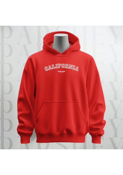 California Baskılı Kapüşonlu Sweatshirt Hoodie Kalın Kumaş 3 Iplik Şardonlu