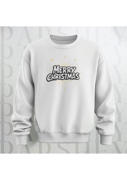 Mutlu Noeller Desenli Bisiklet Yaka Oversize Kalın Kumaş Sweatshirt 3 Iplik Şardonlu