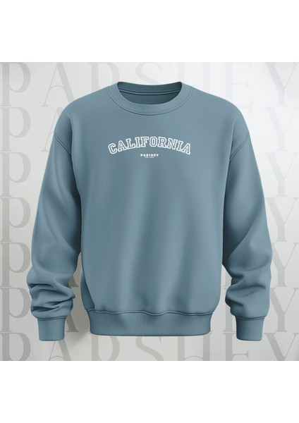 California Baskılı Bisiklet Yaka Sweatshirt Kalın Kumaş 3 Iplik