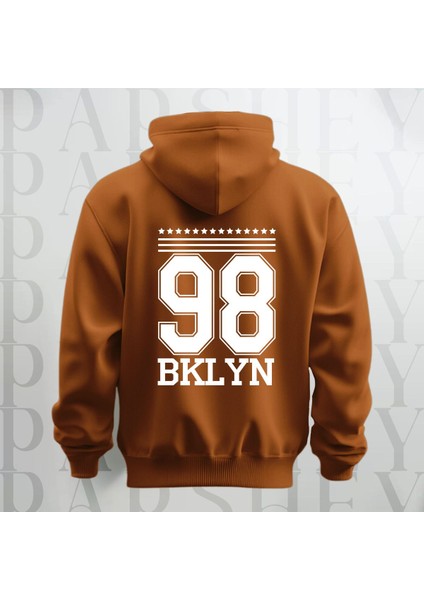 98 Brooklyn Baskılı Kapüşonlu Sweatshirt Hoodie Yünlü Kalın Kumaş 3 Iplik Şardonlu