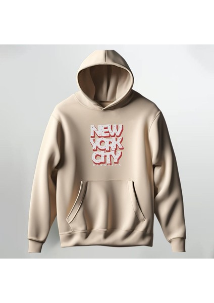 New York City Nyc Kapüşonlu Sweatshirt Hoodie Kalın Kumaş 3 Iplik Şardonlu