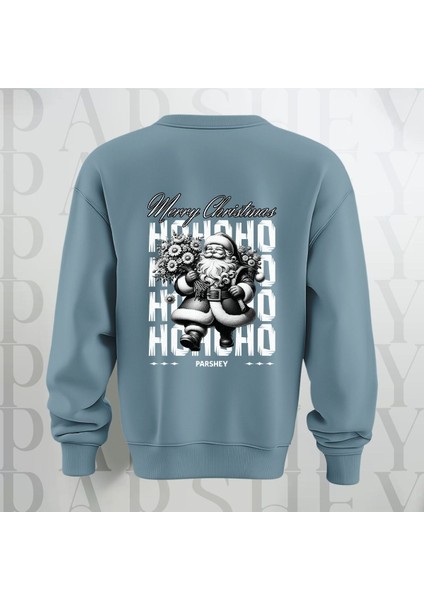 Merry Christmas Noel Baba Sırt Baskılı 3 Iplik Şardonlu Oversize Bisiklet Yaka Sweatshirt