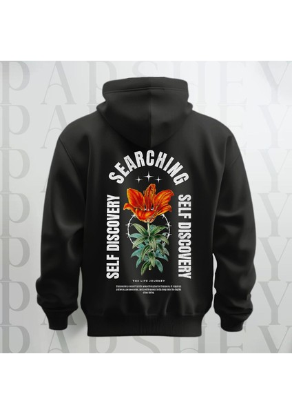 Self Discovery Baskılı Kapüşonlu Oversize Sweatshirt Hoodie Kalın Kumaş 3 Iplik Şardonlu