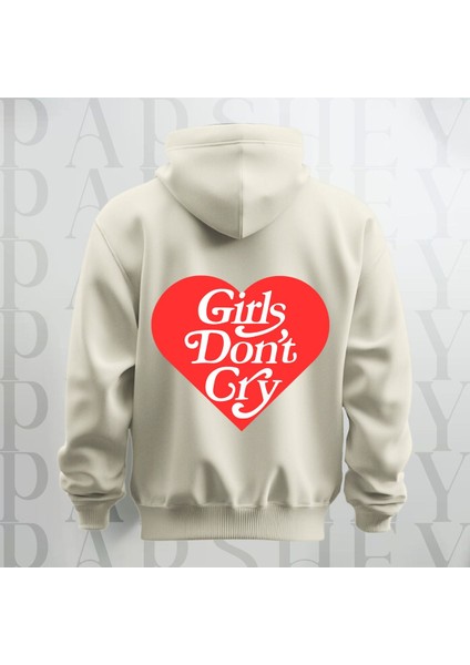 Girls Don't Cry Yazı Sırt Baskılı Kapüşonlu Sweatshirt Hoodie Oversize 3 Iplik Şardonlu