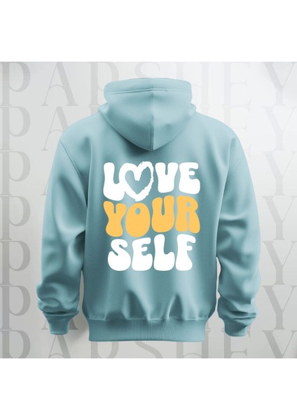 Love Your Self Sırt Baskılı Kapüşonlu Oversize Sweatshirt Hoodie Kalın Kumaş 3 Iplik Şardonlu