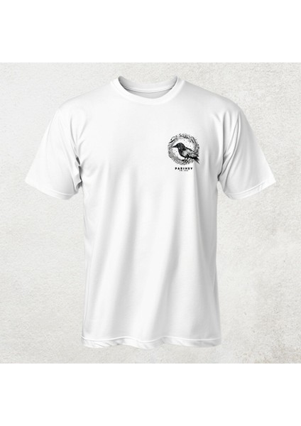 Kuş Desenli Yarım Kollu Bisiklet Yaka Pamuk Oversize T-Shirt