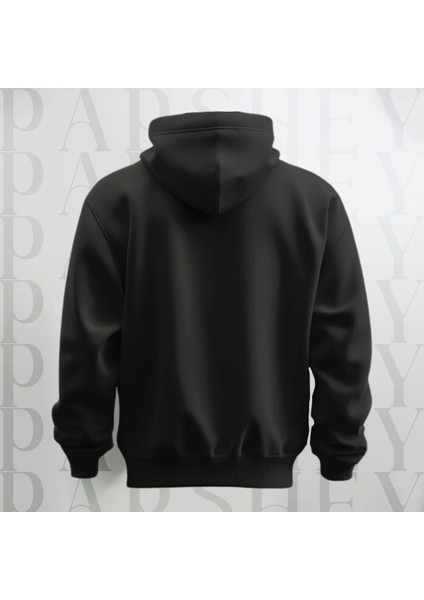 Baskısız Siyah Kapüşonlu Sweatshirt Hoodie Kalın Kumaş 3 Iplik Şardonlu