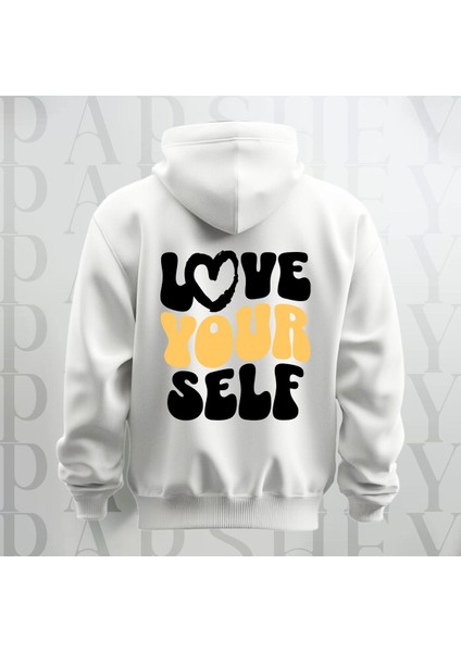 Love Your Self Sırt Baskılı Kapüşonlu Oversize Sweatshirt Hoodie Kalın Kumaş 3 Iplik Şardonlu