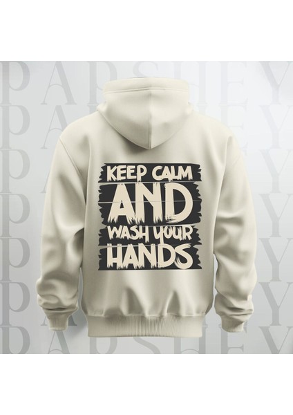 Keep Calm Baskılı Kapüşonlu Sweatshirt Hoodie Yünlü Kalın Kumaş 3 Iplik Şardonlu