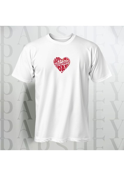 Happy Valentines Day Baskılı Yarım Kollu Bisiklet Yaka Oversize T-Shirt Pamuk